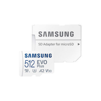 512GB Samsung EVO Plus MB-MC512KA/RU microSDXC (Class 10 UHS-I U3, A2, V30) with Adapter, Transfer Speed up to 130MB/s (card de memorie/карта памяти)