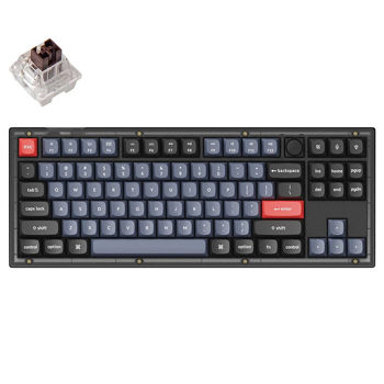 Tastatura Keychron V3 QMK/VIA Custom Mechanical Keyboard Russian Layout (V3-C3-RU) Frosted Black, 80% TKL layout, Knob, RGB Backlight, Keychron K pro Mechanical Brown Switch, Hot-Swap, USB Type-C, gamer (tastatura/клавиатура)