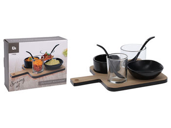 Set pentru aperitiv EH 7unitati, suport din lemn 22X17cm 