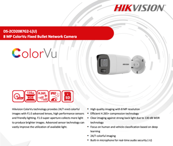 cumpără 8Mpx 4K 2.8mm SD-card + Mic +ColorVu + Acusense IP Camera DS-2CD2087G2-LU în Chișinău 