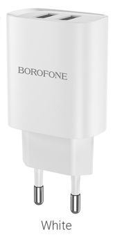 Borofone Wall Charger 2xUSB 2.1A BN2 (EU), White 