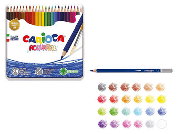 Set creioane colorate Carioca Acquarell 24buc in cutie metalica 