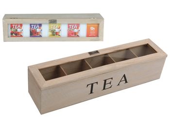 Cutie pentru ceai,5 sectiuni, 38X9X9cm, din lemn 