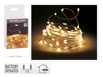 Luminite de Craciun "Fir" 100microLED ex,alb-cald, 3XAA, cablu auriu 