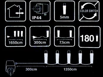 Luminite de Craciun "Fir" 180LED alb-cald/alb, 13.5m fir verde, 8reg 