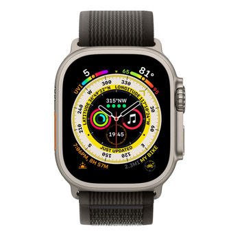 Apple Watch Ultra GPS + Cellular, 49mm Titanium Case with Black/Gray Trail Loop - M/L, MQFX3 