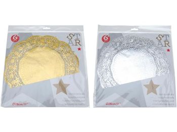 Салфетки сервировочные бумажные золото, серебро 6шт, D28cm 