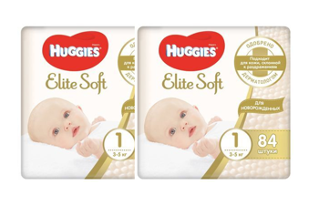 1 Set 2 pachete scutece Huggies Elite Soft Mega 1 (3-5 kg), 84 buc 