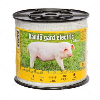 Bandă gard electric – 20 mm – 200 m – 90 kg – 9 Ω/m 