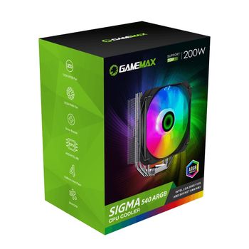 AC Gamemax "Sigma 540 ARGB" (18-26.3dBA, 800-1600RPM, 38-81CFM, 130mm, PWM, RGB, 4x6mm, 200W, 700g.) 