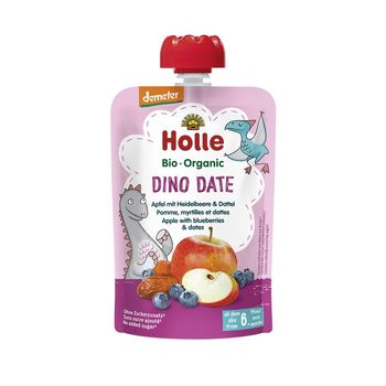 Пюре Dino Date с яблоком, клюквой и финиками с 6 месяцев Holle Bio Organic, 100г 