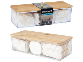 Organizator Eleganza 23X9X6cm, capac bambus+200buc betisoare+30tampoane+30discuri 