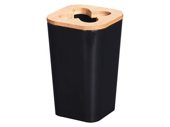 Pahar  pentru periute de dinti pătrat Bathroom 11cm, capac din bambus, negru 