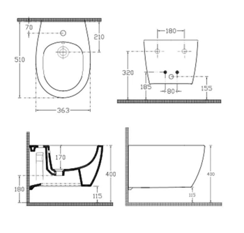 Bideu suspendat SENTIMENTI WALL HUNG 51cm Bidet White 