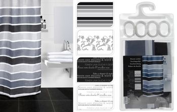 Perdea pentru dus 180X180cm Bathroom, negru-alb, poliester 