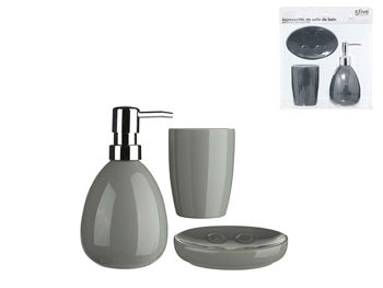 Set pentru baie din ceramică Five Sun, gri, 3unităti 