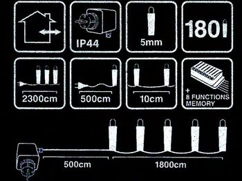 Огни новогодние "Нить" 180LED тепл-бел, 18m зел кабель, 8реж 