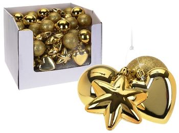 Set decoratiuni pentru brad "stea, inima, glob" 4X6сm, auriu 