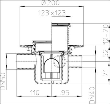 cumpără Sifon de pardoseala interior orizontal PP D.50 cu 3 intrari laterale D.40, cu grila inox (123 x 123 mm) HL304  HL în Chișinău 