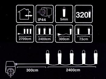 Luminite de Craciun "Fir" 320LED alb-cald, 24m cablu transparent 