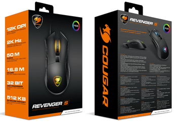 Gaming Mouse Cougar Revenger S, Optical, 100-12000 dpi, 6 buttons, 250IPS, 50G, RGB, Black, USB 