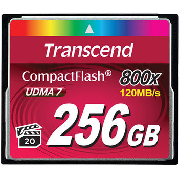 256GB  CompactFlash Card,  Hi-Speed  800X, Transcend "TS256GCF800" (R/W: 120/60MB/s) 