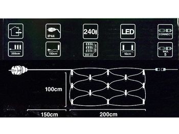 Огни новогодние "Сетка" 240LED белый, 2X1m 