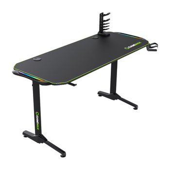 Gaming Desk Gamemax D140-Carbon RGB, 140x60x75cm, Headsets hook, Cup holder, Cable managment,RGB Led 