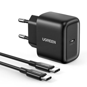 UGREEN Wall Charger with Cable Type-C to Type-C PD 25W, Black 