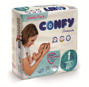 Scutece pentru copii Confy Premium Jumbo, Nr.1 (2-5 kg)  80 buc. 