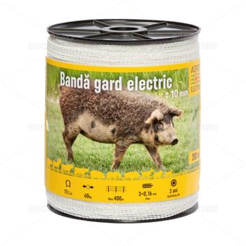 Bandă gard electric – 10 mm – 200 m – 60 kg – 11 Ω/m 