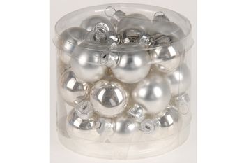 Set globuri din sticla 24X25mm, in cilindru, argintii/albe 