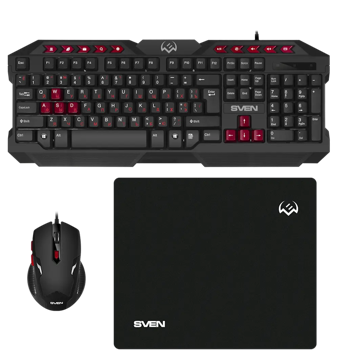 Set Tastatură Gaming + Mouse + Mouse Pad SVEN GS-9200, Negru/Roșu 
