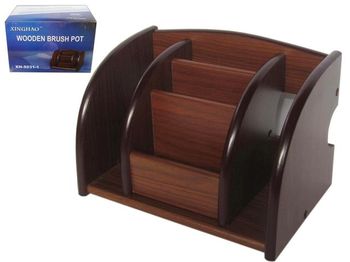 Suport pentru accesorii de birou, cu 5 compartimente, din lemn 