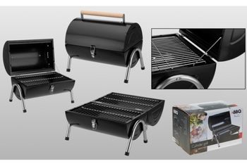 Gratar rotund cu picioare BBQ BBQ D40cm, H70cm, plasa, raft, 2 roti 