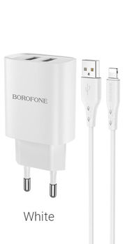 Borofone Wall Charger with Сable USB to Lightning BN2 2xUSB 2.1A, White 