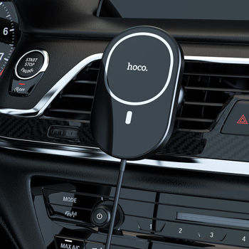 Kit Incarcator Auto Hoco CA90 Powerful magnetic wireless charging car holder 15W Black 