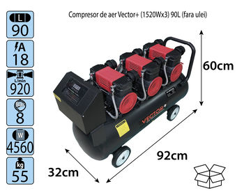 cumpără Compresor de aer Vector+ (1520Wx3) 90L în Chișinău 