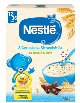 Terci Nestle Stracciatella 8 cereale, cu lapte, (12+ luni), 250 g 