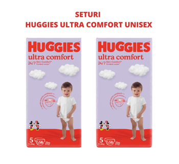 cumpără 1 Set 2 pachete scutece Huggies Ultra Comfort Mega 5 Unisex  (11-25 kg), 58 buc în Chișinău 