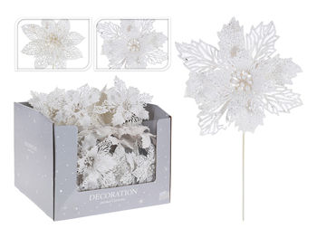 Decoratiune pentru brad "Floare de Craciun" 21cm, alb 