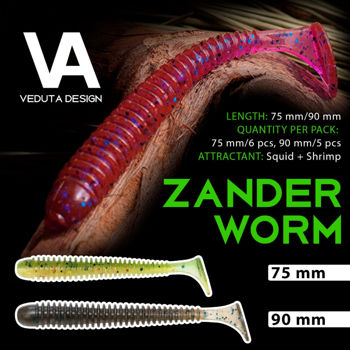 Силикон VEDUTA Zander Worm - 3" 75mm, #2, 6/6buc 