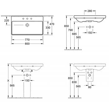 Lavoar suspendat 800 mm Villeroy & Boch Avento 