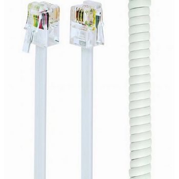 Telephone handset spiral cord, RJ10 (4P4C), 2 m, white, TC4P4CS-2M-W 