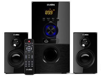 Active Speakers SVEN MS-2050 Black, mini music system: LED display, remote, Bluetooth, FM Tuner, USB port, SD slot ( 2.1 surround, RMS 55W, 30W subwoofer, 2x12.5W Satellites ), www