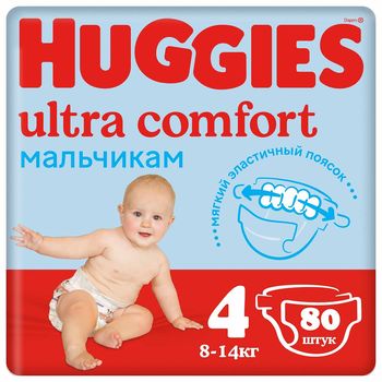 Подгузники для мальчиков Huggies Ultra Comfort 4 (8-14 кг)  80 шт. 