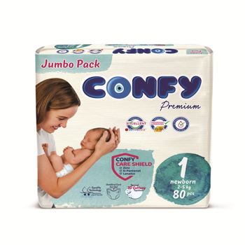 Подгузники детские Confy Premium Jumbo, №1 (2-5 кг) 80 шт. 