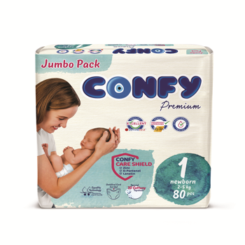 Scutece pentru copii Confy Premium Jumbo, Nr.1 (2-5 kg)  80 buc. 