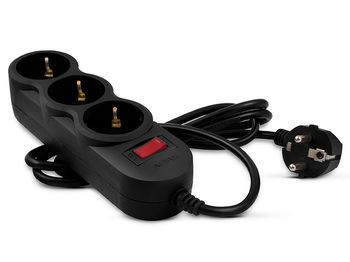 Surge Protector   3 Sockets,  3.0m, Sven "SF-03L", Black, retail box, flame-retardant material 