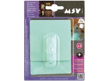 Cârlige autoadezive MSV, 2buc, pătrate,  8X8cm, verde, din plastic 